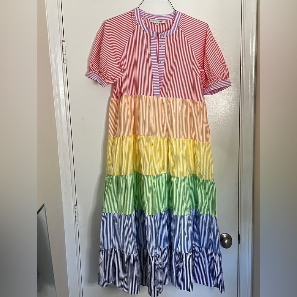 English Factory Rainbow Striped Midi Dress